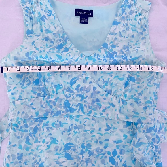 Ann Taylor Blue Silk Chiffon Tie-Back Sleeveless Blouse with Empire Waist - Picture 5 of 15